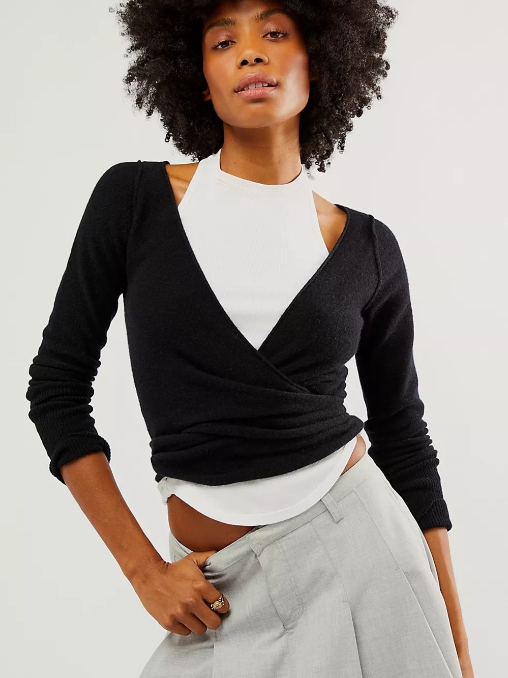 Free People Cashmere V Neck Wrap Sweater